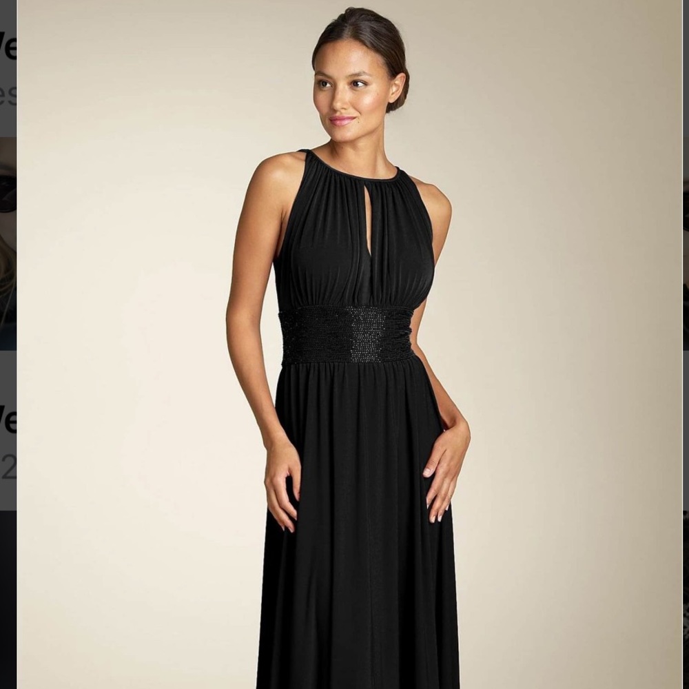 Cutaway Shoulder Black Dress with beaded waist